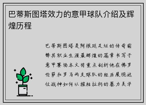 巴蒂斯图塔效力的意甲球队介绍及辉煌历程